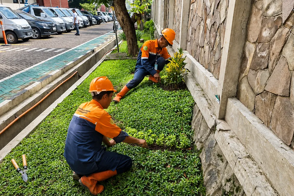 Tim Setra Sari menjalankan layanan kebersihan fasilitas